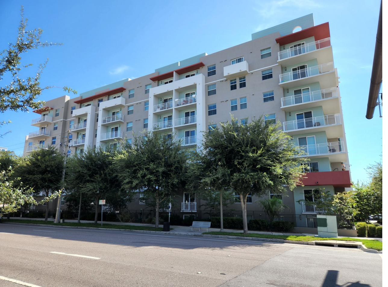 Midrise apartment community following exterior repaint